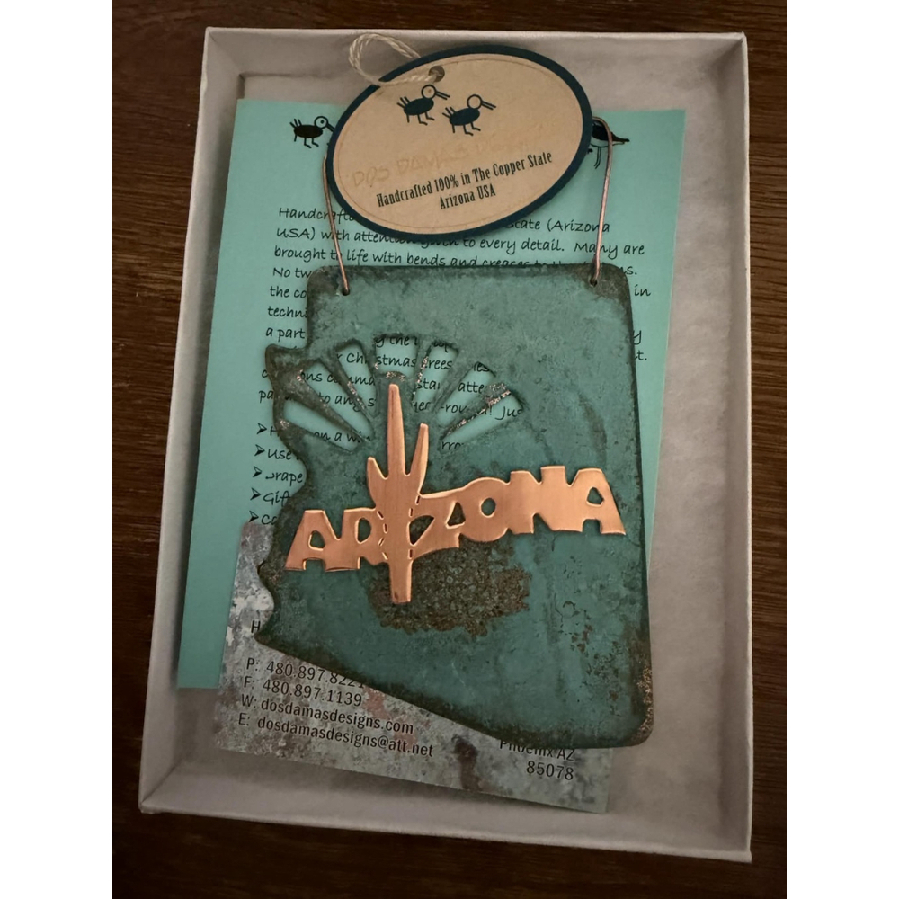 Handcrafted Arizona Copper Ornament Dos Damas Designs Verdigris Patina USA Made